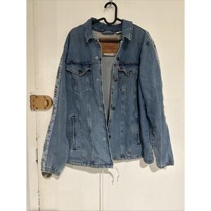 LEVIS Mens Track COACH'S Stripe Denim TRUCKER Jacket BUZZER BEATER Blue L